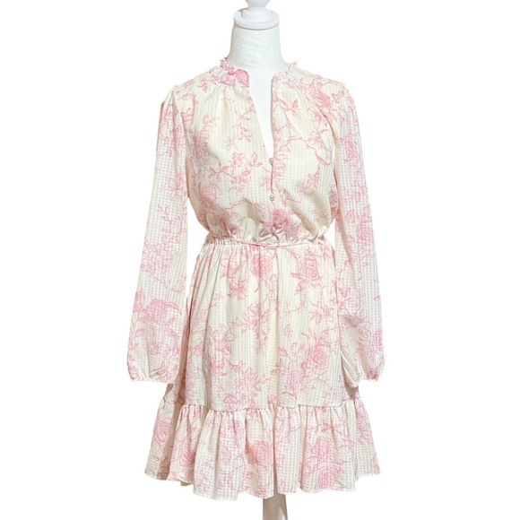 Joie Dresses & Skirts - Joie Pink Floral Ruffle Mini Dress Cottagecore Romantic Boho Prairie Size M